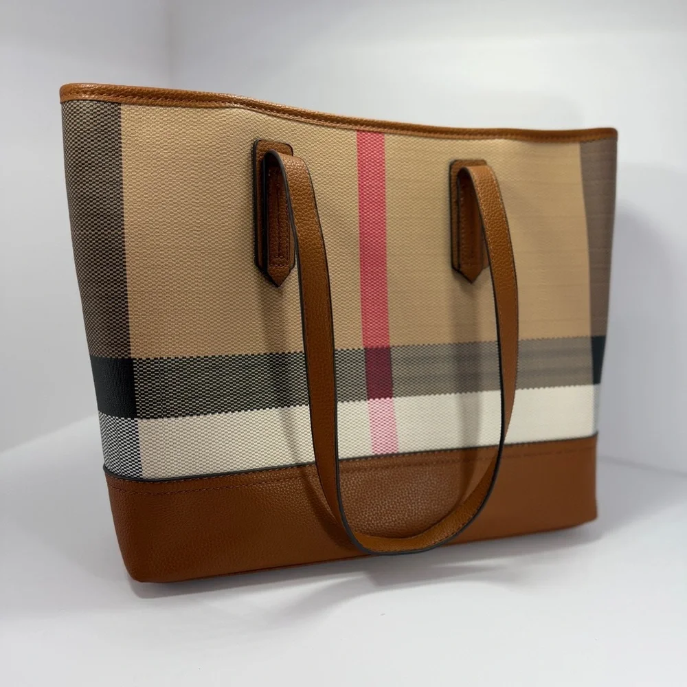 2 piece tote bags!  Stylish Tan and Pink Checkered - Picture 6 of 11